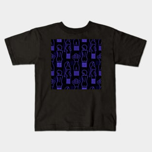 Blue woman-shaped comb on black background Kids T-Shirt